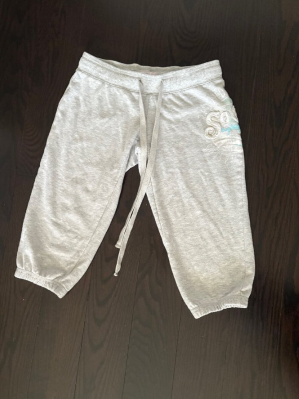 Grey French-Terry Varsity/Capri Pants from Ardene with Drawstrings and Elastic H